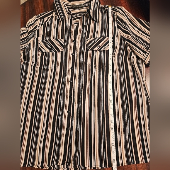 Elementz Striped Button Down Women's Short Sleeve Roll Tab Blouse Cream Black 1X - Picture 10 of 12